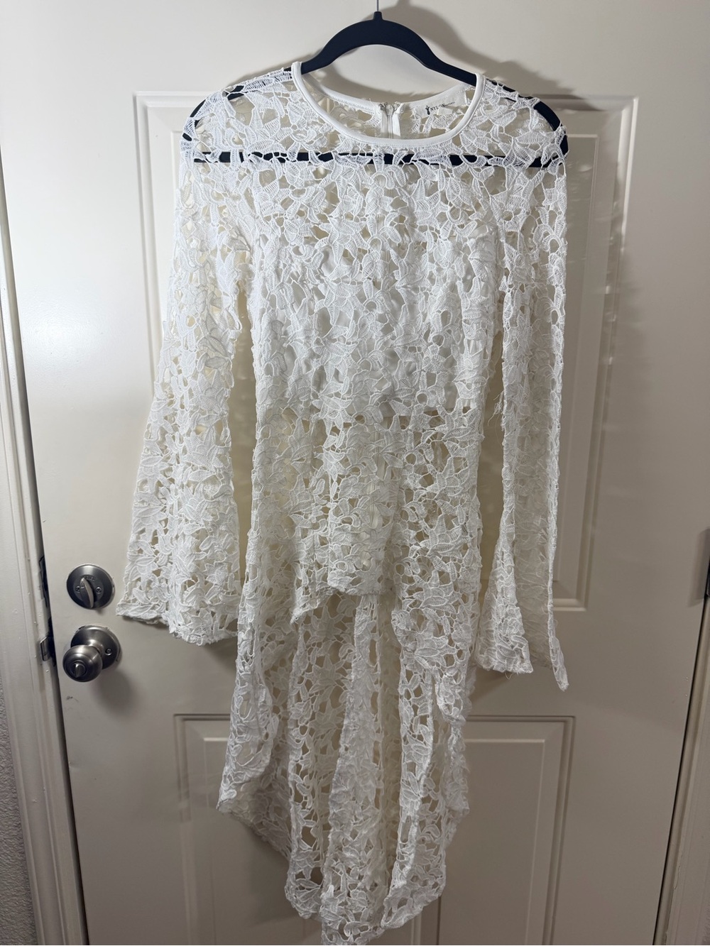 White Floral Lace Bell Sleeve Peplum Top Coquette Size S 0190